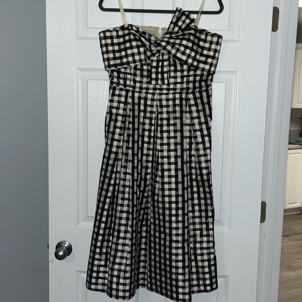 1901 Black and White Gingham Checkered Strapless Bow Front Formal Dress sz 12